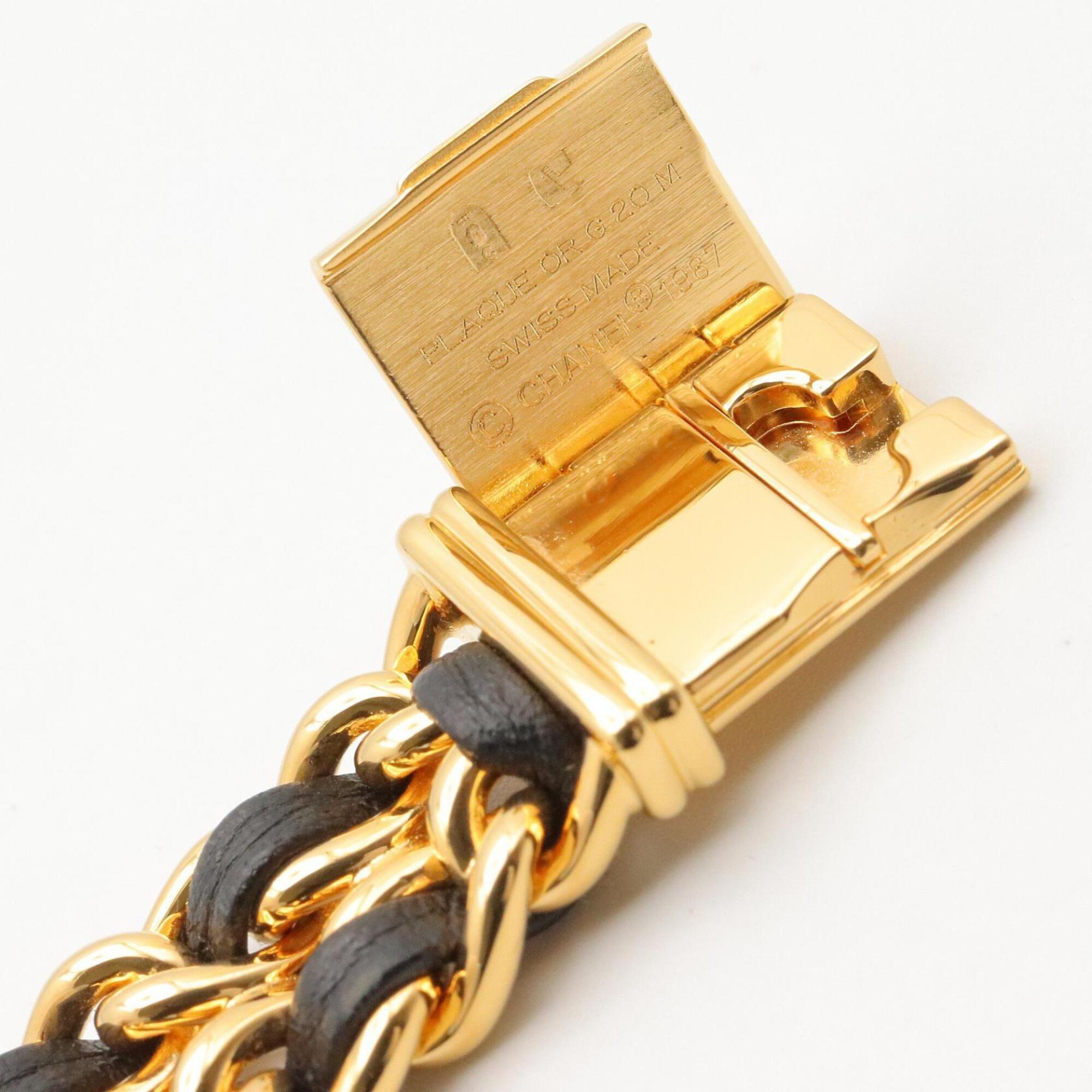 Chanel CHANEL Première M Wristwatch, Gold Plated (GP), Leather Strap, Women's, Black, H0001 — Very Good