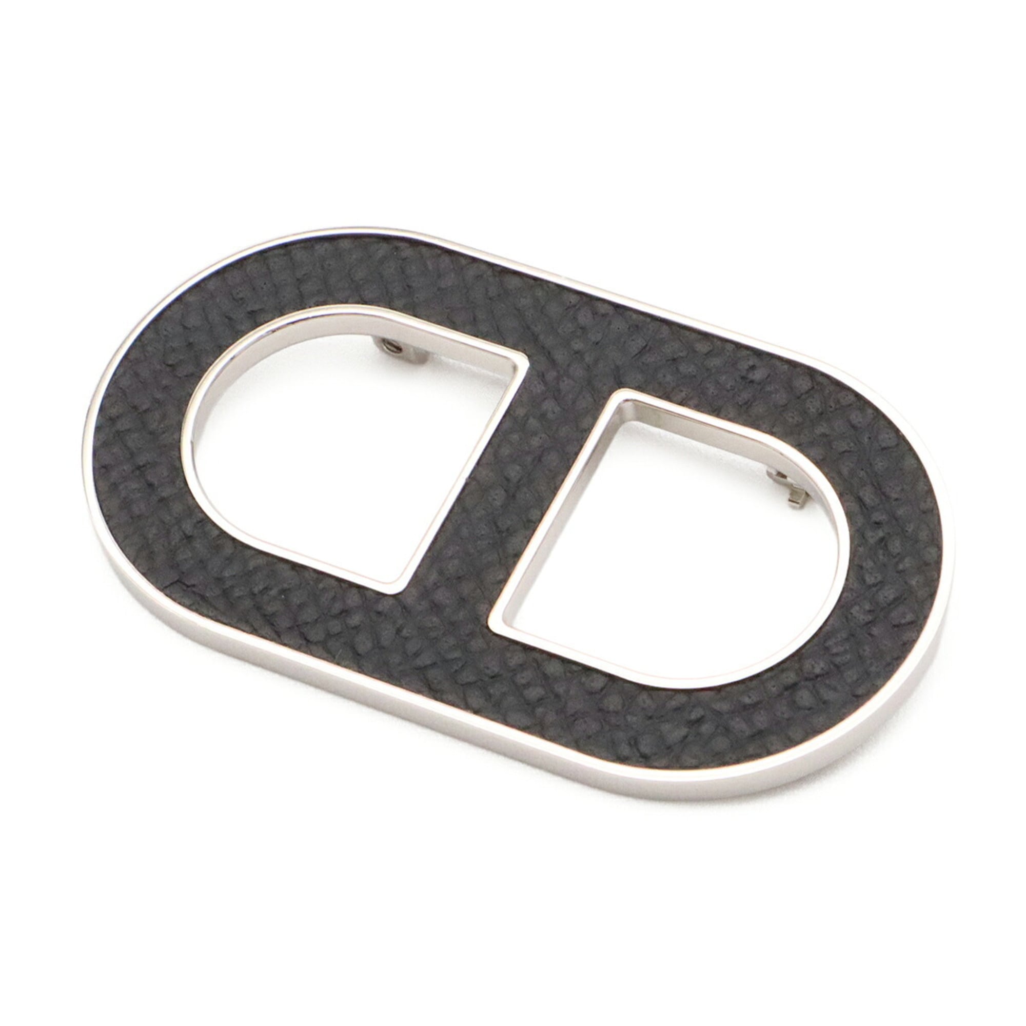 HERMES Chaine d'Ancre pin brooch, Veau Epsom leather, metal, black — Like New
