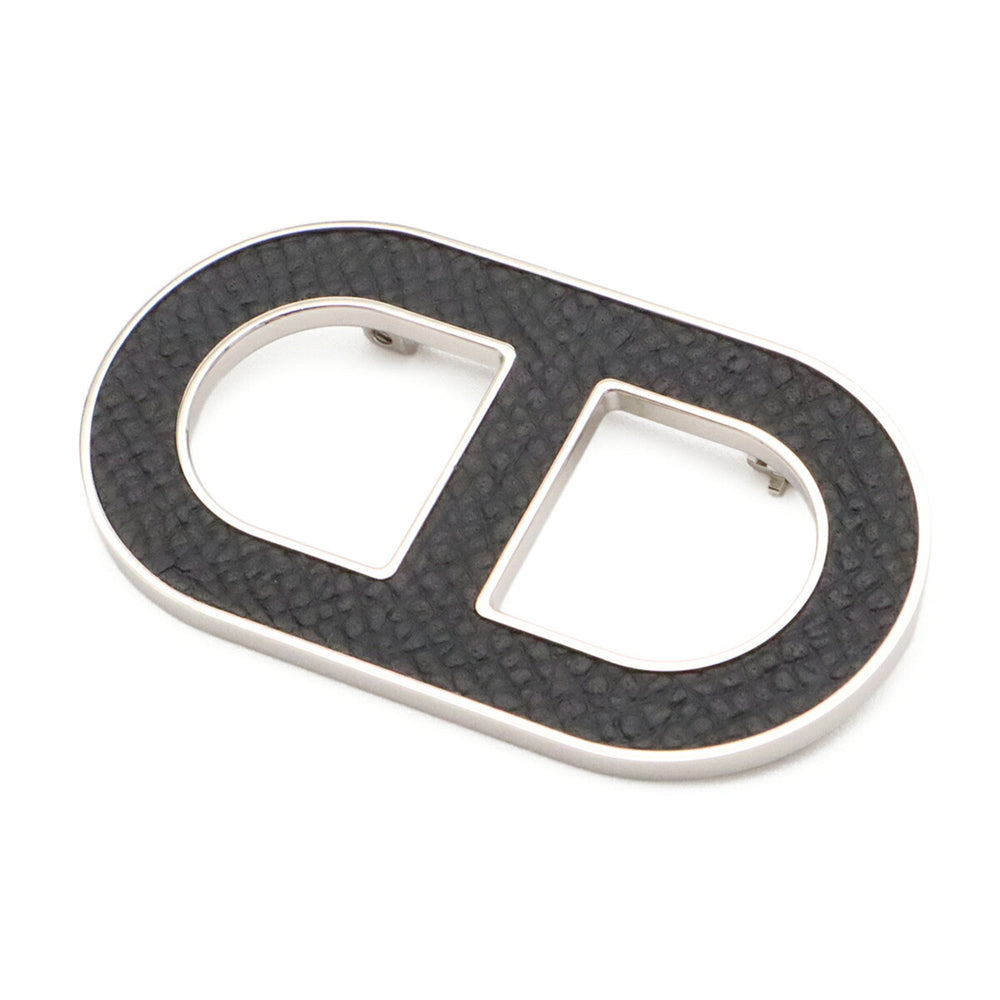 HERMES Chaine d'Ancre pin brooch, Veau Epsom leather, metal, black — Like New