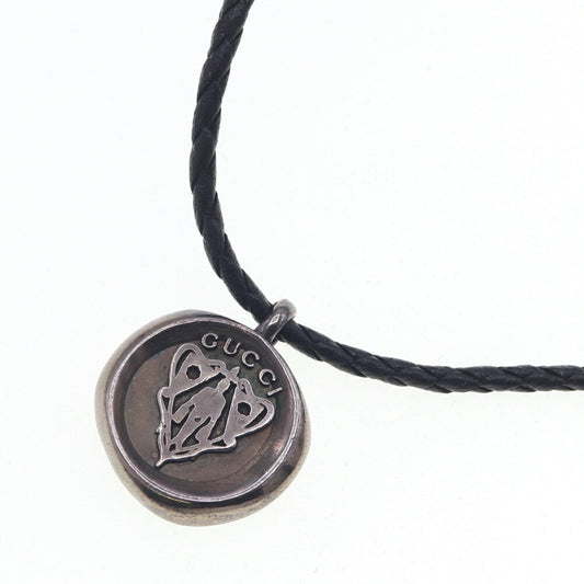 Gucci Crest Coin Necklace 270669 SV Sterling Silver 925 Leather Choker Pendant for Men and Women GUCCI