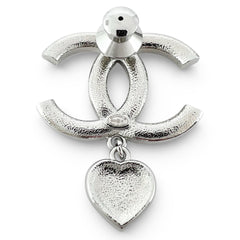 CHANEL B23 Coco Mark Heart Rhinestone Pin Badge Brooch, Silver, Made in Italy, Women's — Like New