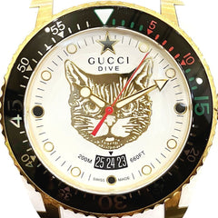 Gucci Dive Mystic Cat watch, total weight 108g, stainless steel, rubber strap, quartz movement, white and gold dial, 136.3 — Good