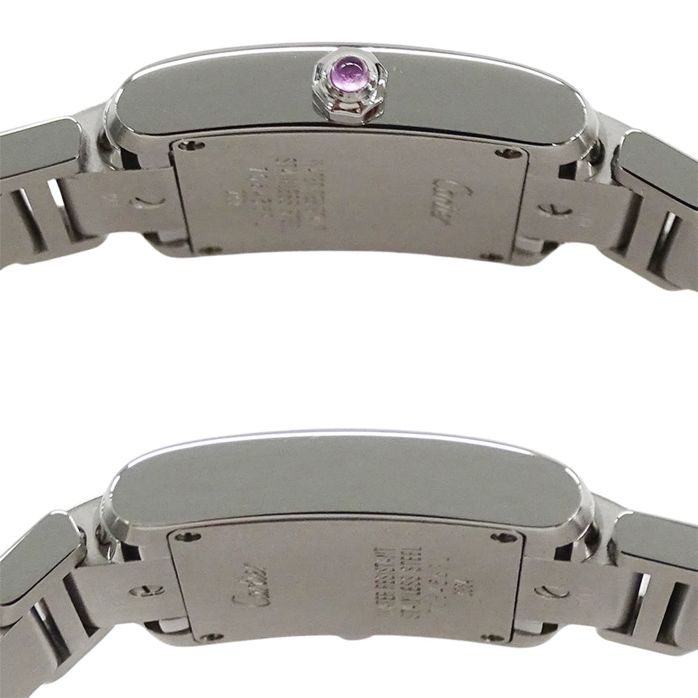 Cartier women's watch, Tank Française SM, 2006 Christmas limited edition, quartz movement, stainless steel (SS), W51031Q3, silver and pink — Good