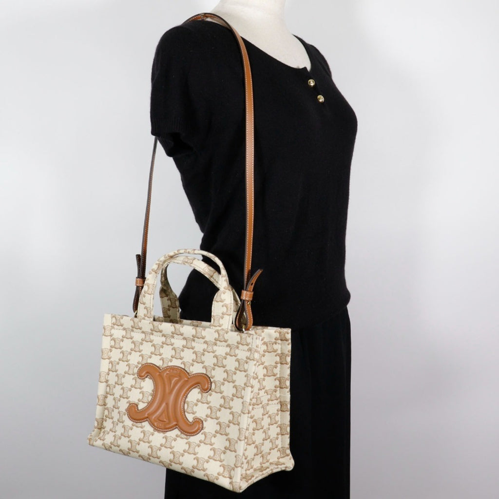 CELINE Triomphe Small Hippo Thais Handbag Shoulder 19916 2EZ6 01BC Canvas Beige 2way A5 Women's