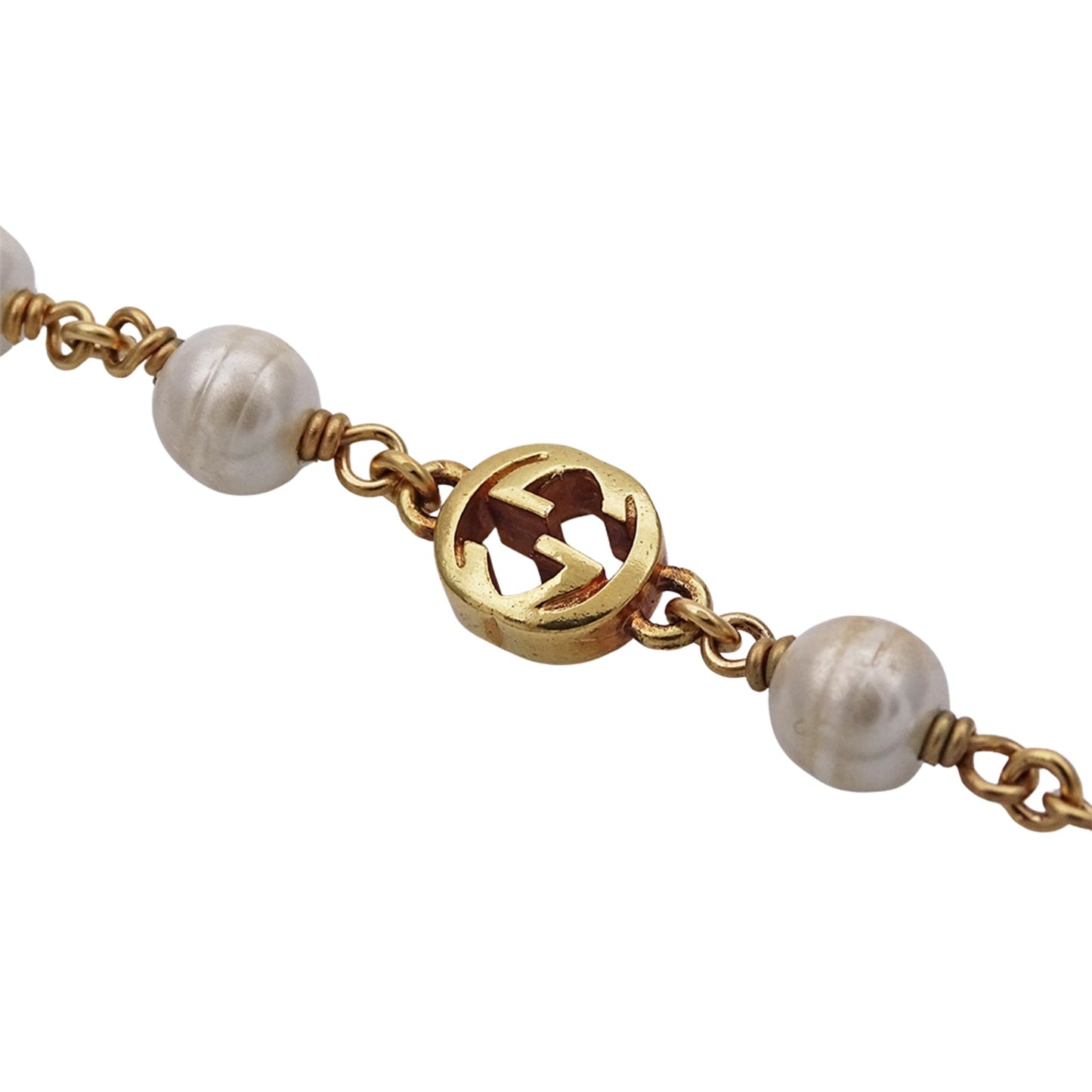 Gucci Women's Interlocking G Necklace with Faux Pearls and Gold Flowers