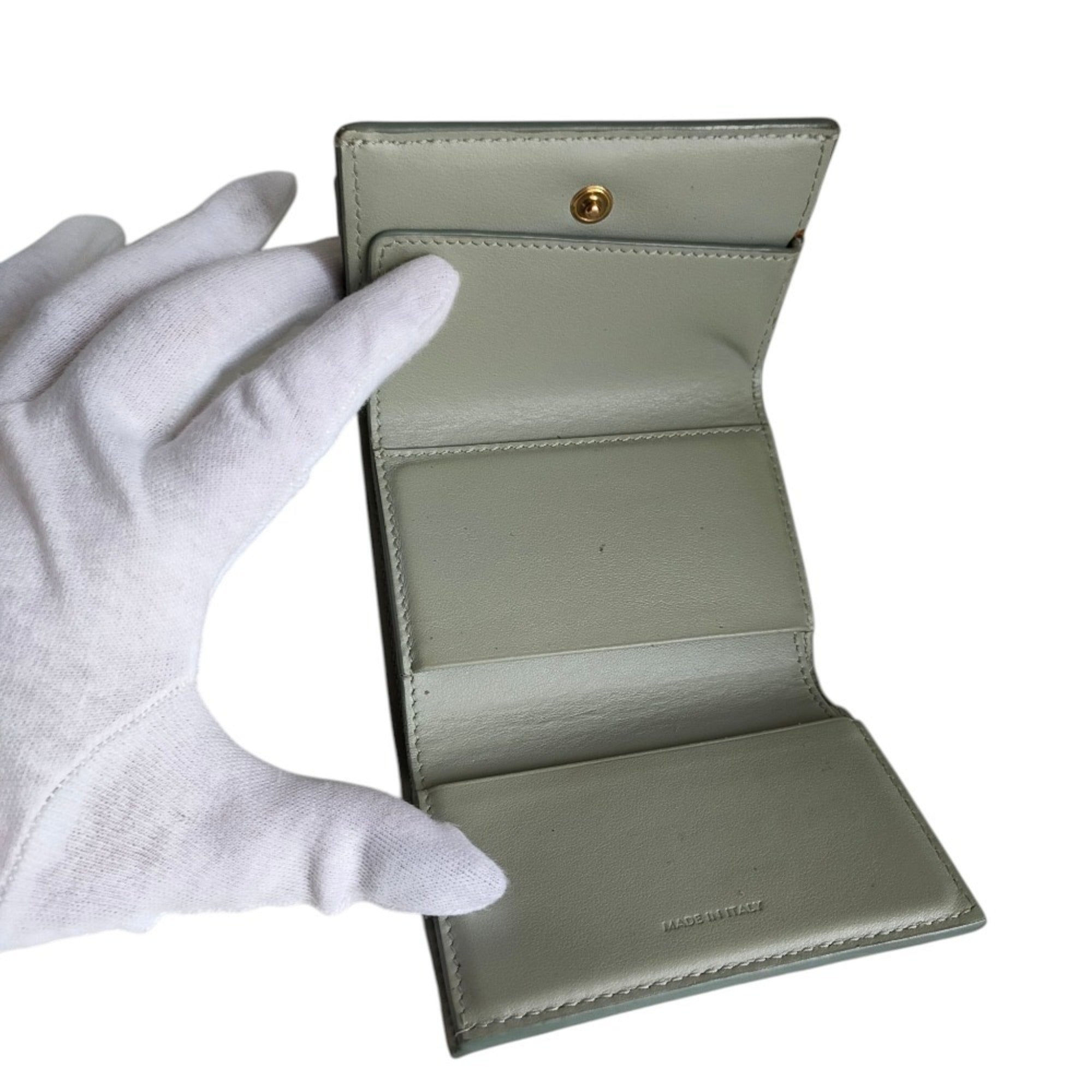 CELINE Folded Compact Wallet, Leather Tri-fold Gray, Women's