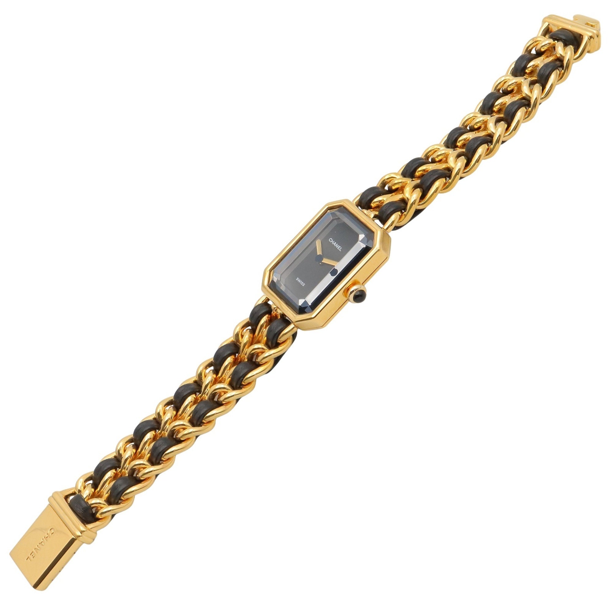 Chanel CHANEL Première M Watch, Gold Plated Leather, Women's, Black, H0001 — Very Good