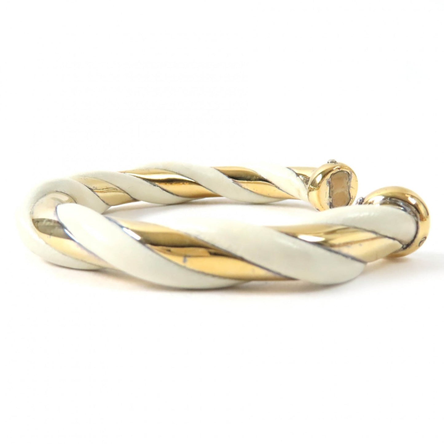 HERMES Twist Bangle Bracelet, SV925 Leather, Ivory and Gold, Weight 29.3g, Women's
