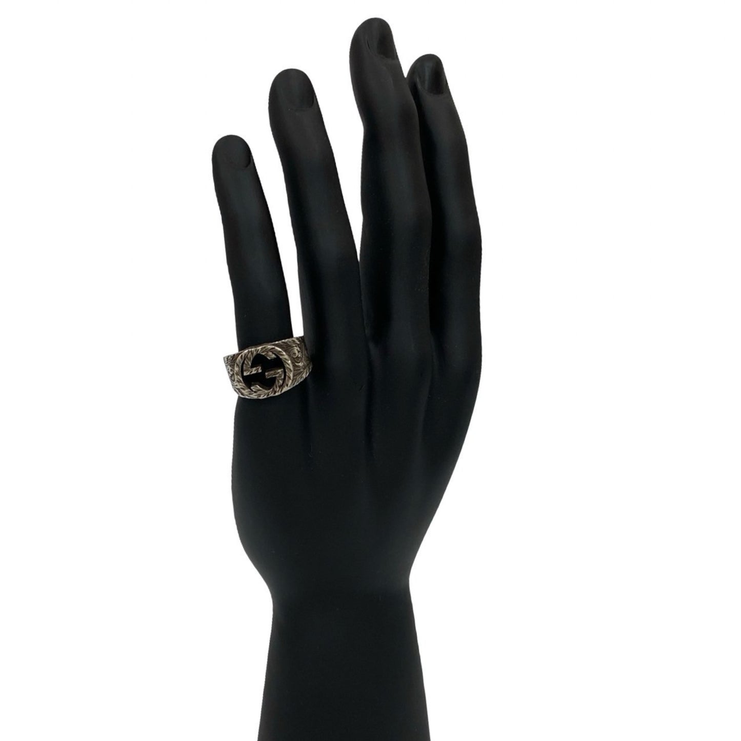 GUCCI Interlocking King G Arabesque Ring in Sterling Silver, 408-3