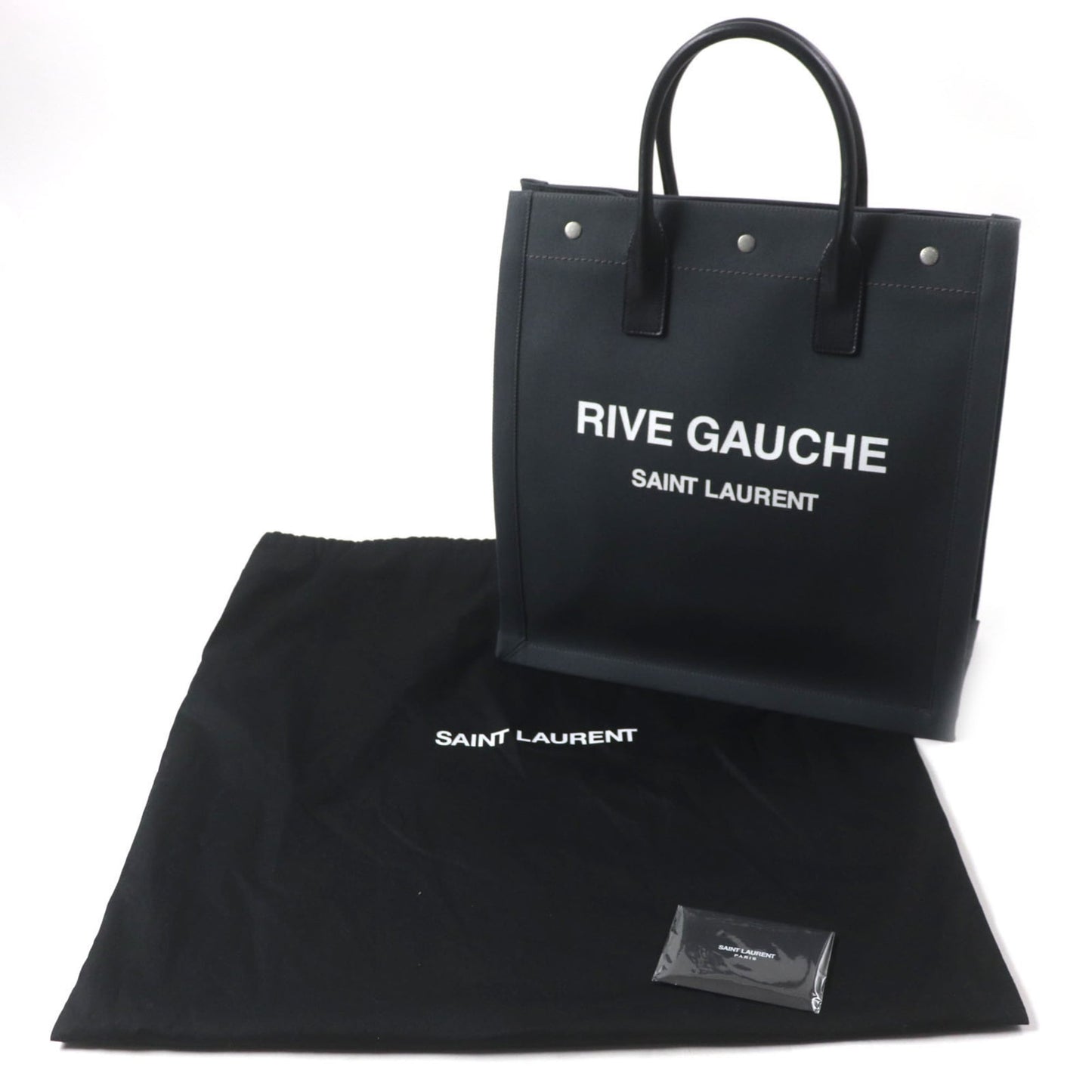 SAINT LAURENT 632539 Rive Gauche N S Canvas and Leather Tote Bag, Dark Gray Black, Made in Italy, Men's