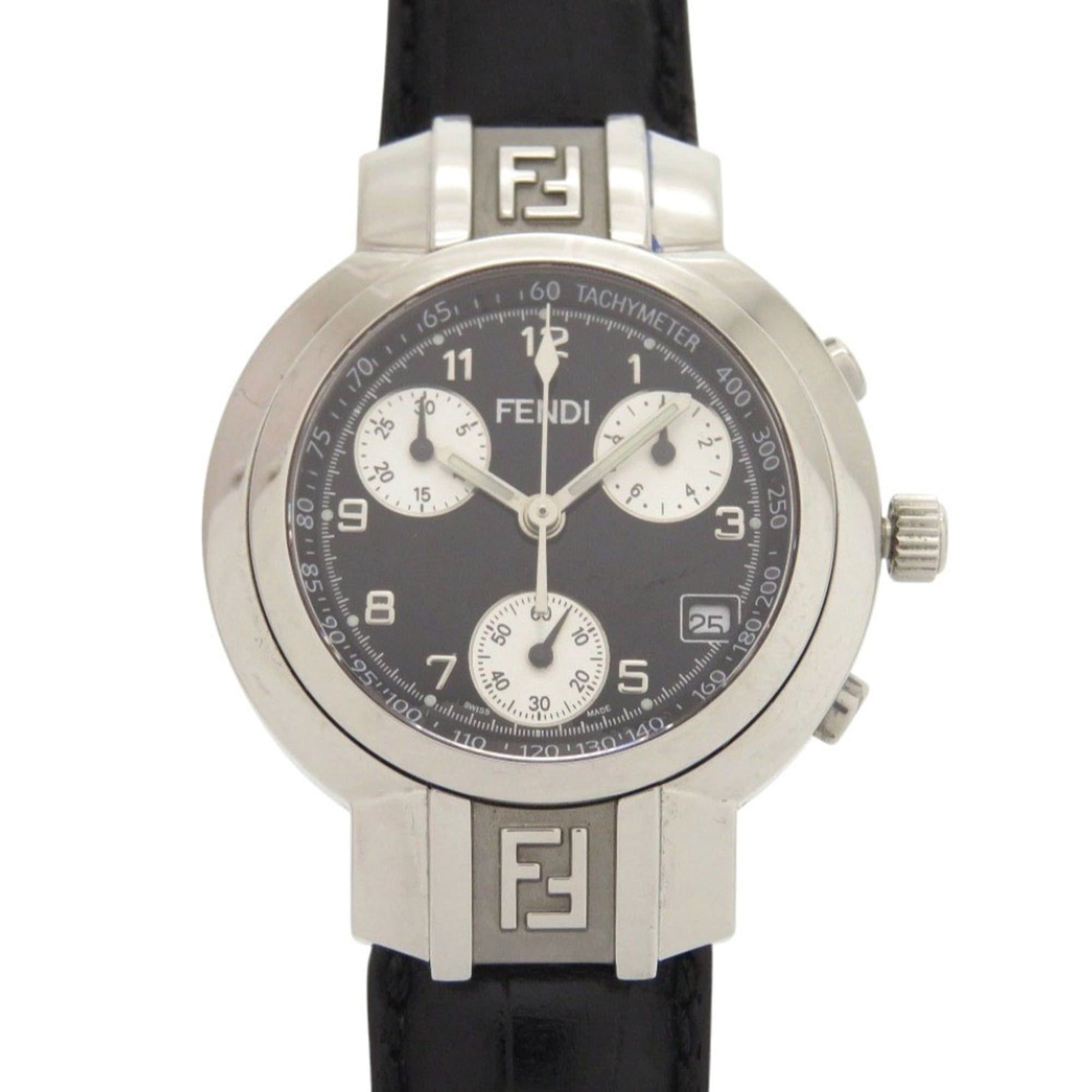 Fendi 4500L Horology Chronograph Stainless Steel Leather Black Quartz Watch with Dial 1735 FENDI — Good