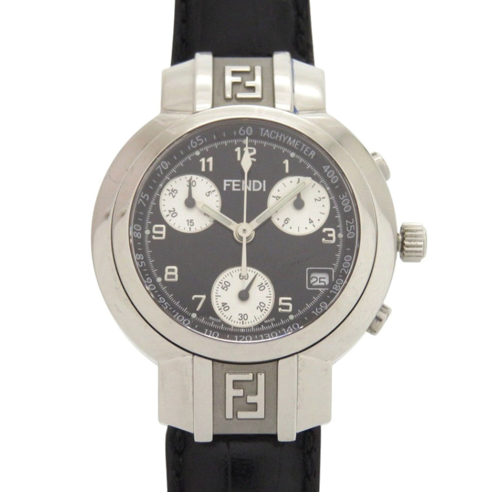 Fendi 4500L Horology Chronograph Stainless Steel Leather Black Quartz Watch with Dial 1735 FENDI — Good