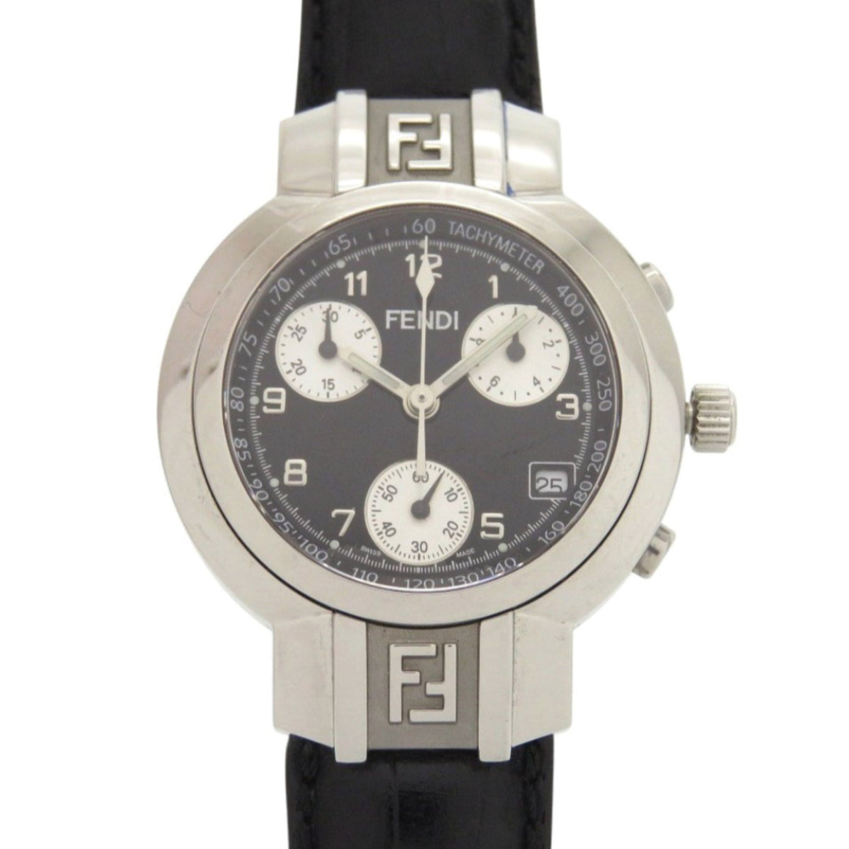 Fendi 4500L Horology Chronograph Stainless Steel Leather Black Quartz Watch with Dial 1735 FENDI — Good