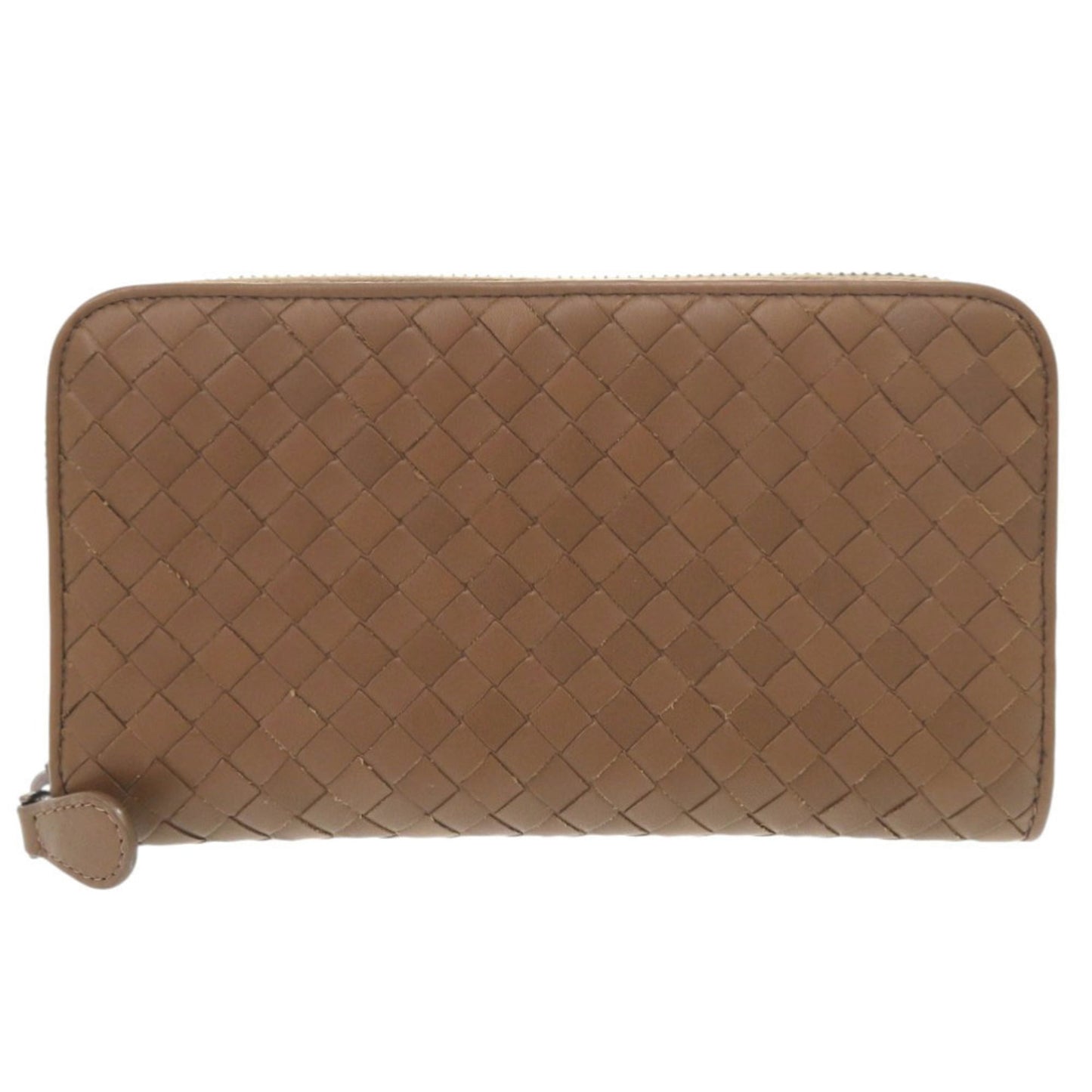 Excellent condition Bottega Veneta Intrecciato leather brown round zipper long wallet, 1467 BOTTEGAVENETA