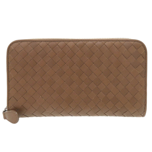 Excellent condition Bottega Veneta Intrecciato leather brown round zipper long wallet, 1467 BOTTEGAVENETA