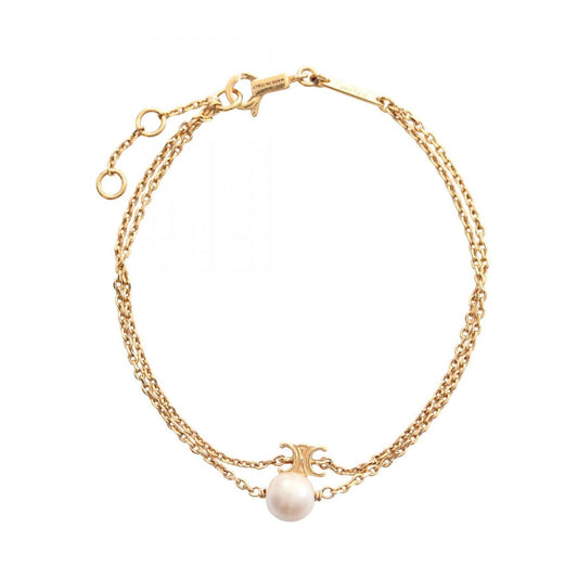 Celine Les Perles Bracelet, Gold-Plated, with Faux Pearls, Women's, Gold and White