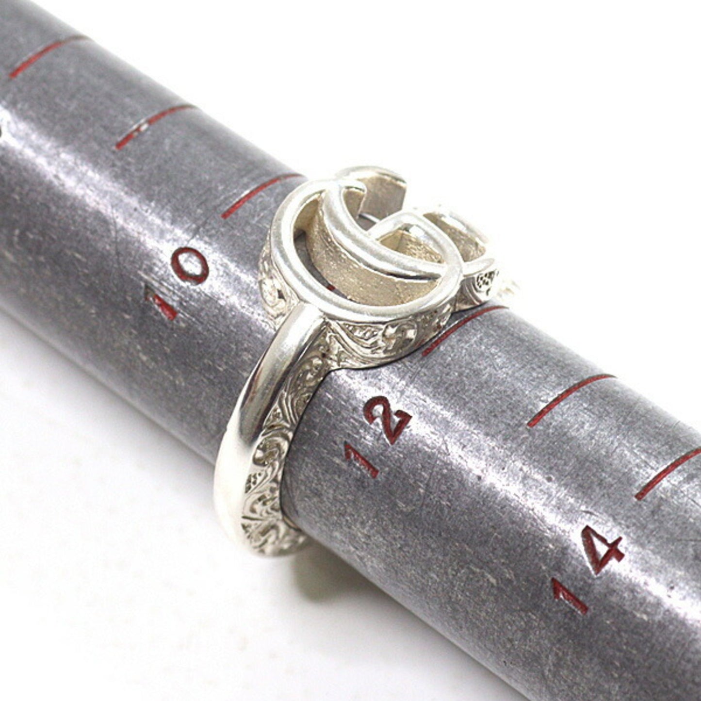 Gucci Double G Key Motif Ring in Sterling Silver (Ag925), Size 12 (Actual 11)