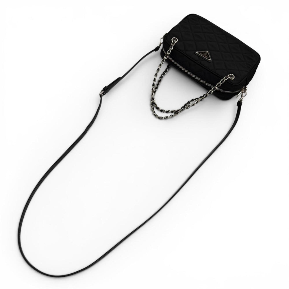 PRADA 1BH910 Tessuto Inpunto Triangle Logo Leather 2-Way Handbag/Shoulder Bag Black Silver Hardware Women's — Like New
