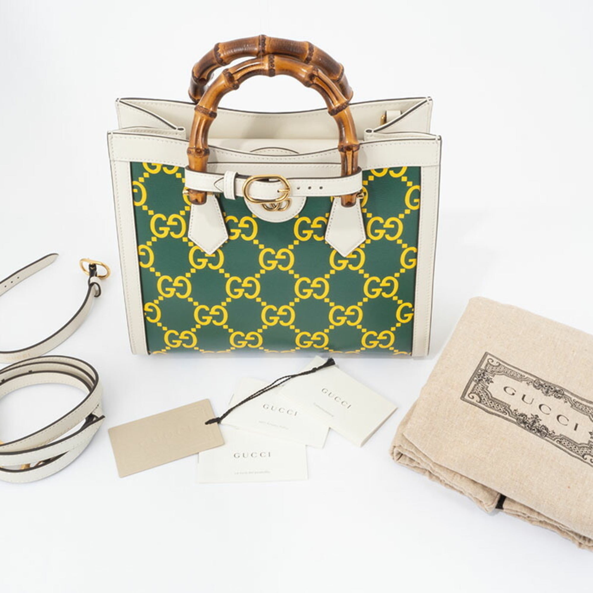 Gucci Diana Small Handbag 660195 Leather Green|Yellow Women's Bamboo Tote GUCCI — Like New