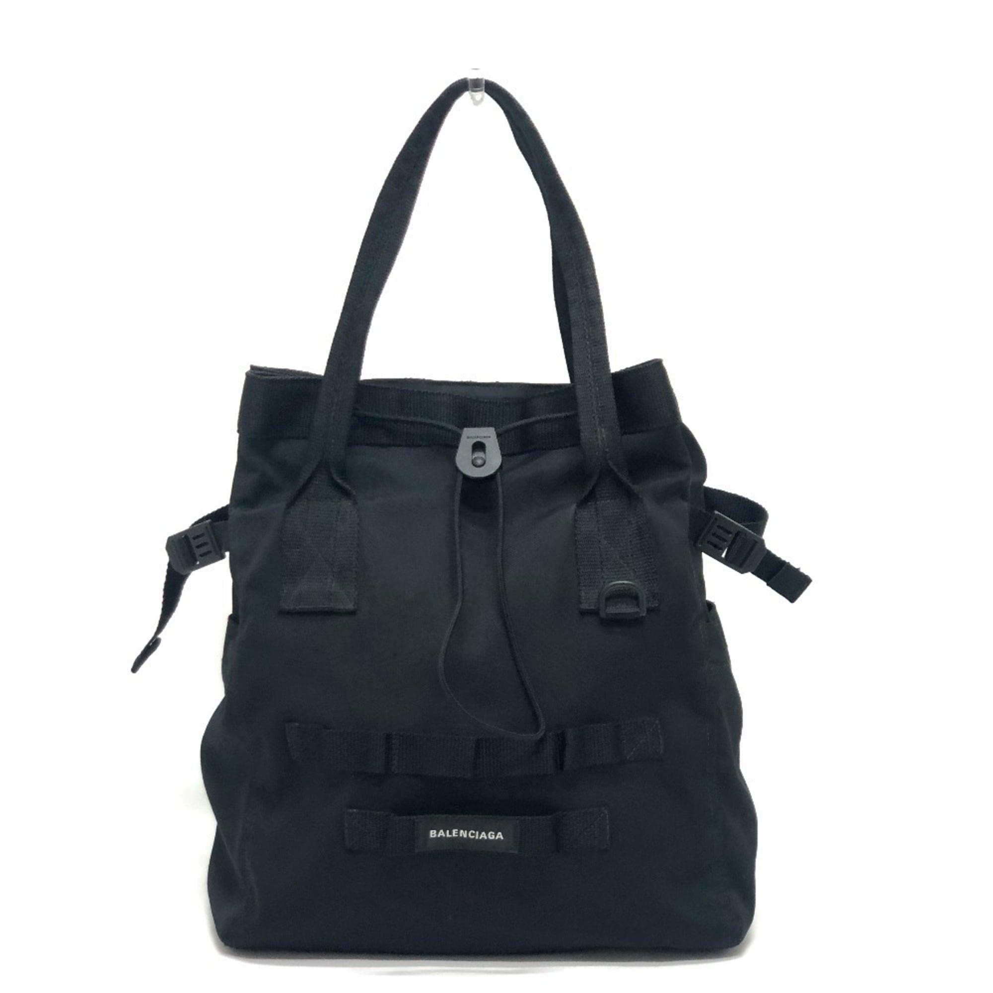 BALENCIAGA 644040 Army Medium Handbag Logo Tote Bag Nylon Men's Black