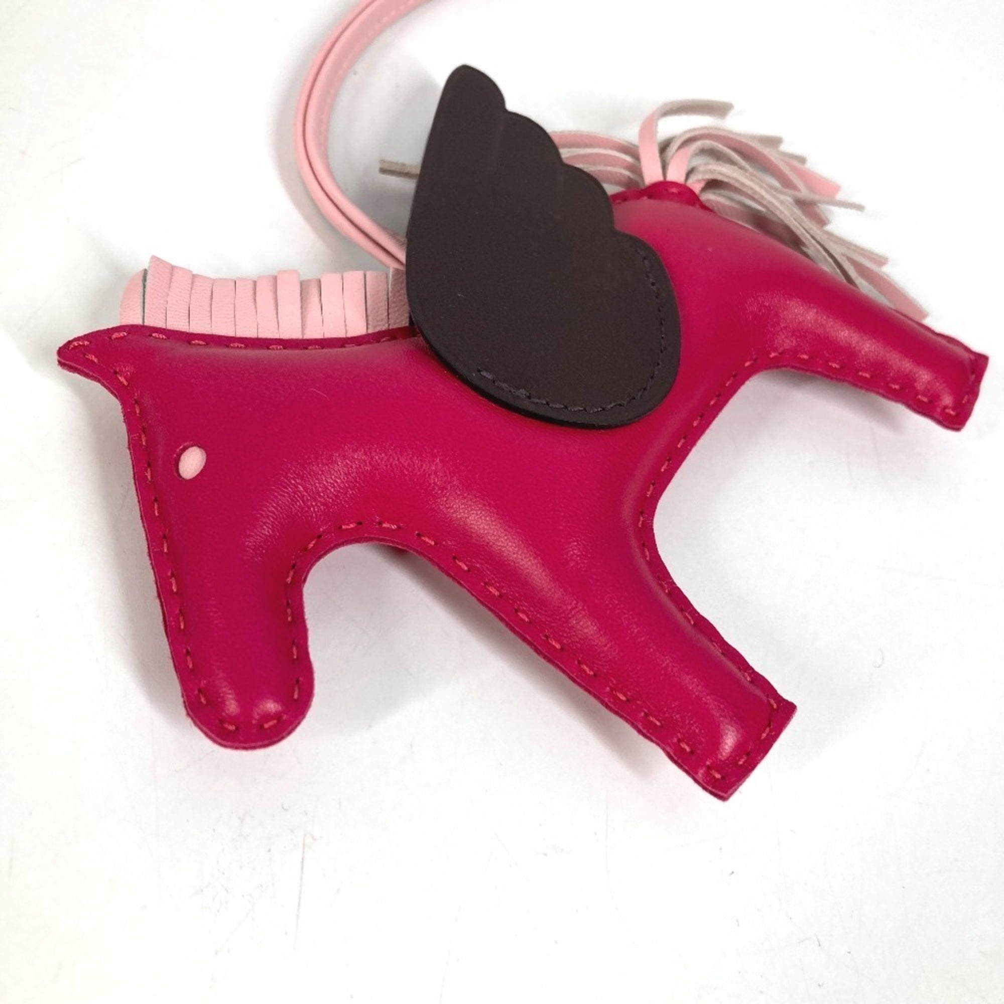 HERMES Horse Keychain Cheval Rodeo Pegasus MM Accessory Bag Charm Agneau Milo Men's Women's Pink — Like New