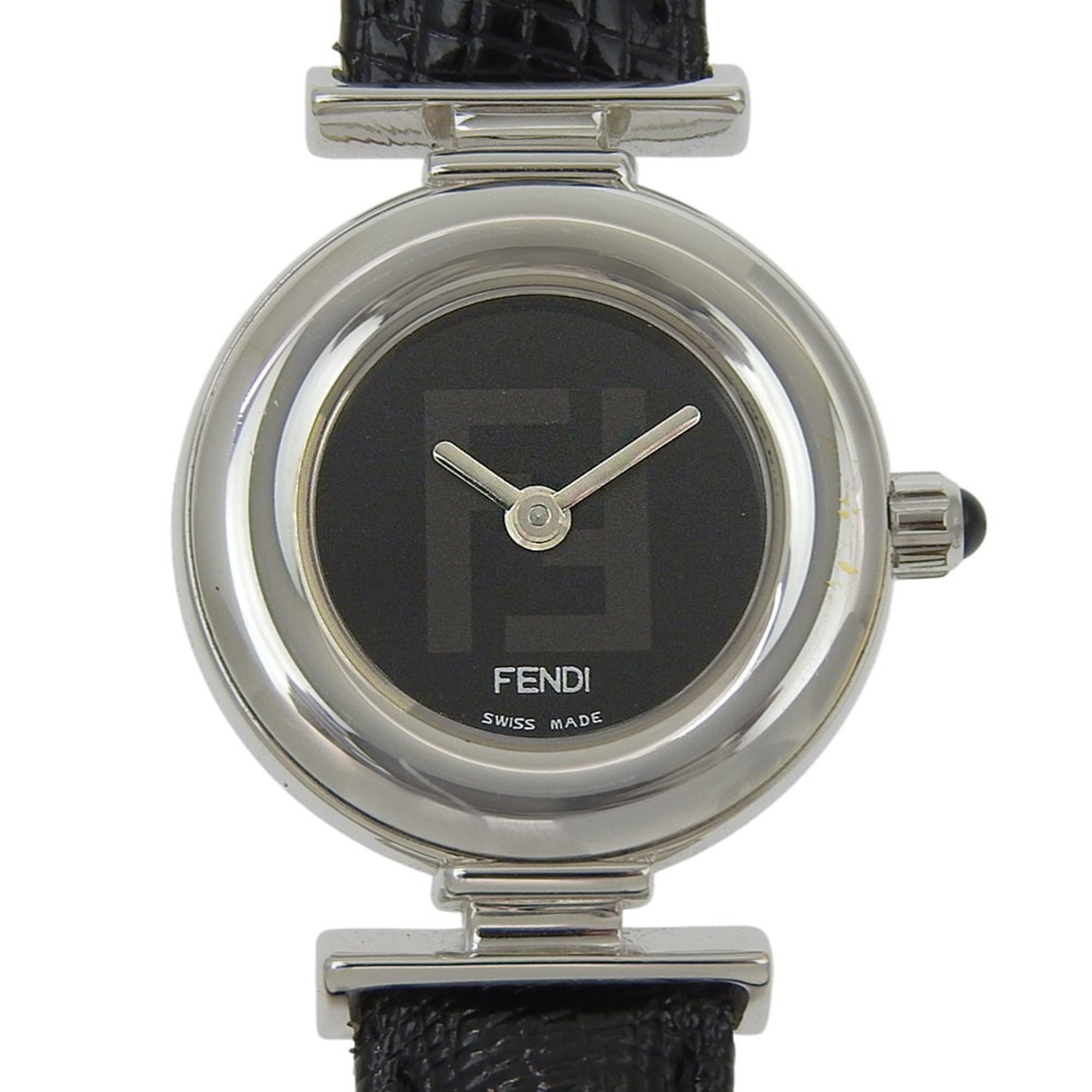 Fendi FENDI watch 320L stainless steel x leather quartz analog black dial women's — Good