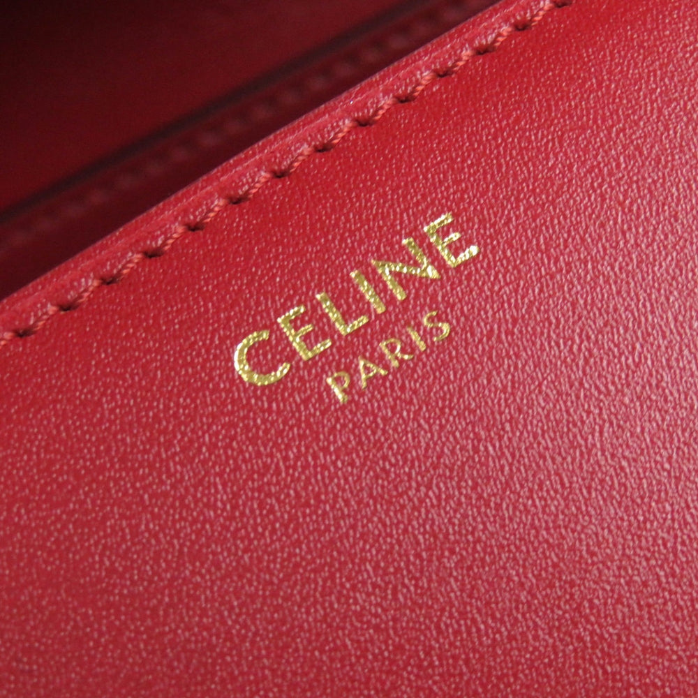 CELINE CLASSIC BOX Small (189183DLS) Classic Box Leather Shoulder Bag in Red with Gold Hardware and Dust Bag, Made Italy — Like New