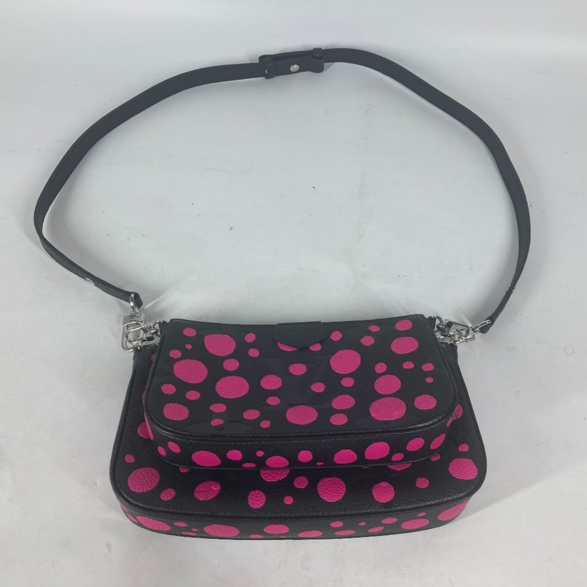LOUIS VUITTON M46421 Monogram Empreinte Yayoi Kusama LV x YK Multi Pochette Accessoires Crossbody Bag 3WAY Chain Shoulder Leather Women's Noir Fuchsia Black — Like New