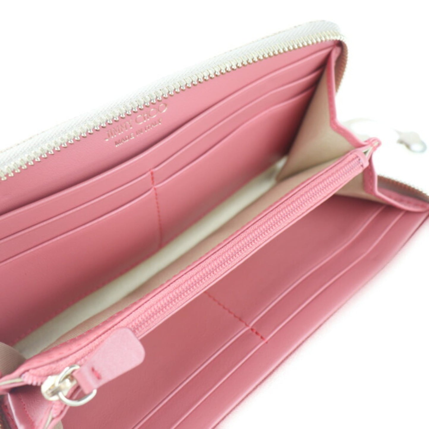 JIMMY CHOO Jimmy Choo FILIPA Philippa round fastener long wallet MXU161 canvas NUDE ROSE GOLDMETALLIC MIX star studs