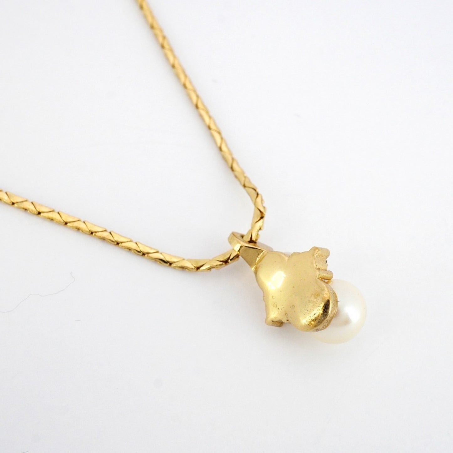 Christian Dior Necklace, GP Plated, Faux Pearl, Rhinestone, Gold, Women's