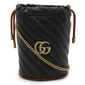 GUCCI GG Marmont Mini Bucket Bag, Shoulder Chain Leather, Black, Red, 573817