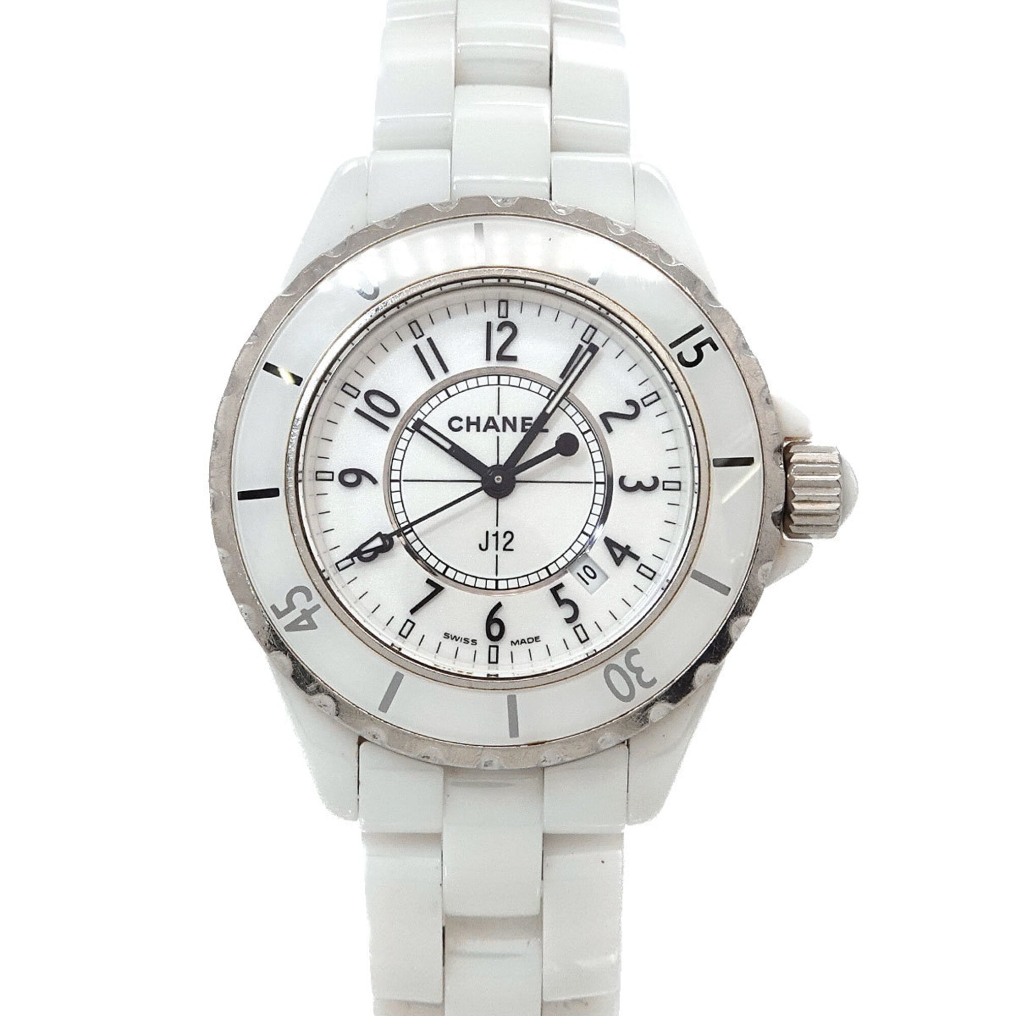Chanel J12 33mm H0968 Women's Watch, Date Display, White Ceramic Quartz Watch — Very Good
