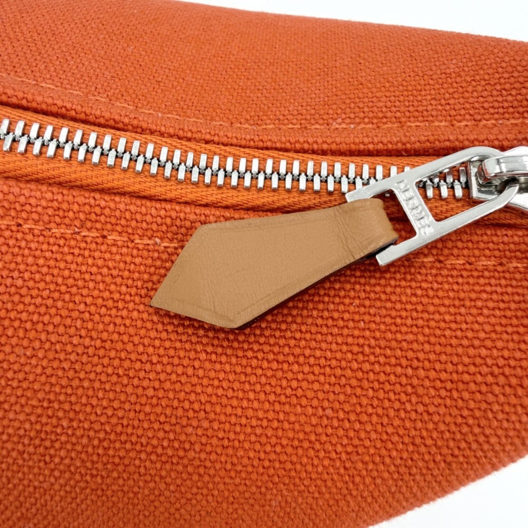 Hermes handbag for women, Bride à Black H Pavillon PM pouch, cotton, orange, silver hardware — Like New