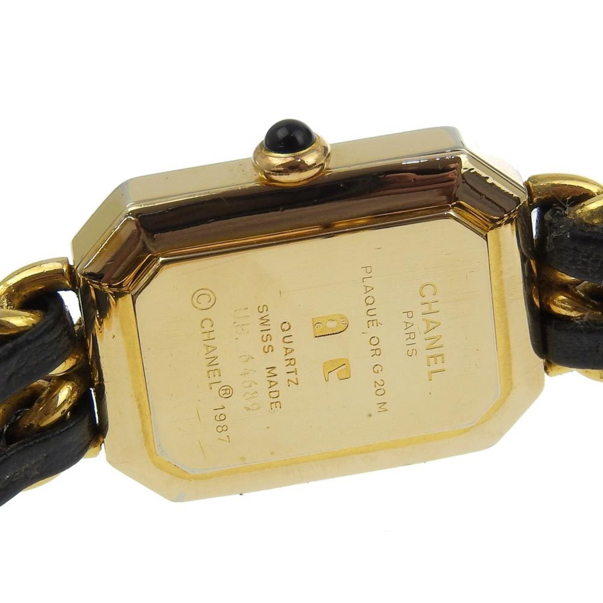 Chanel CHANEL Premiere L Watch Gold Plated x Leather Quartz Analog Display Black Dial Ladies — Good