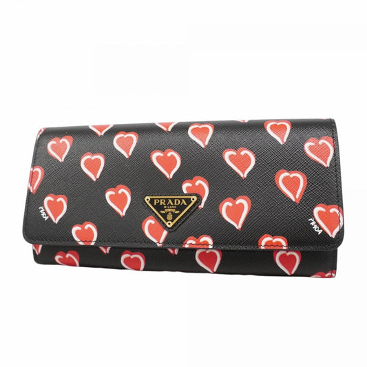 Prada Saffiano Leather Long Wallet in Black and Red for Women
