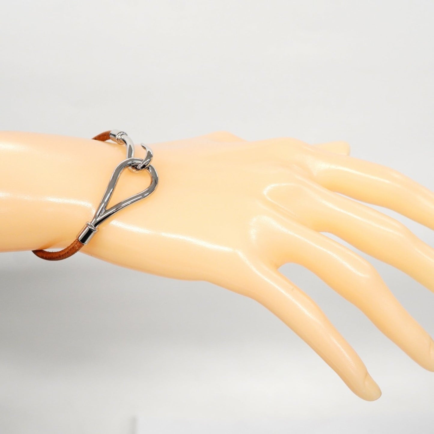 Hermes Jumbo Hook Bracelet, Metal, Leather, Silver, Brown, Women's