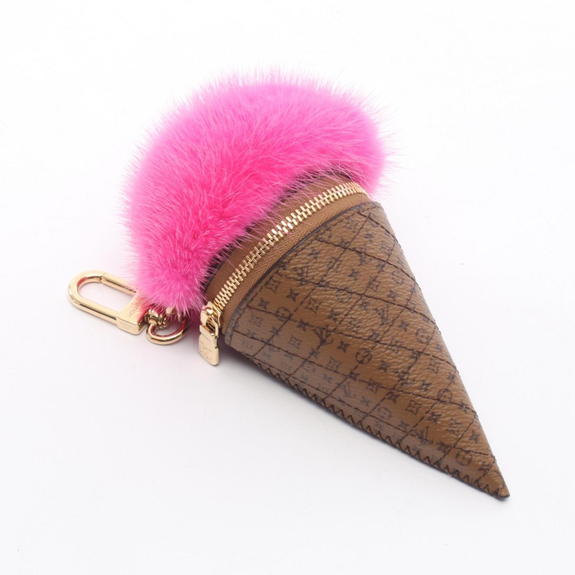Louis Vuitton LV Ice Cream Monogram Reverse Rose Charm Accessory with Fur, Women's, Brown/Pink, M30945 — New - Store Return