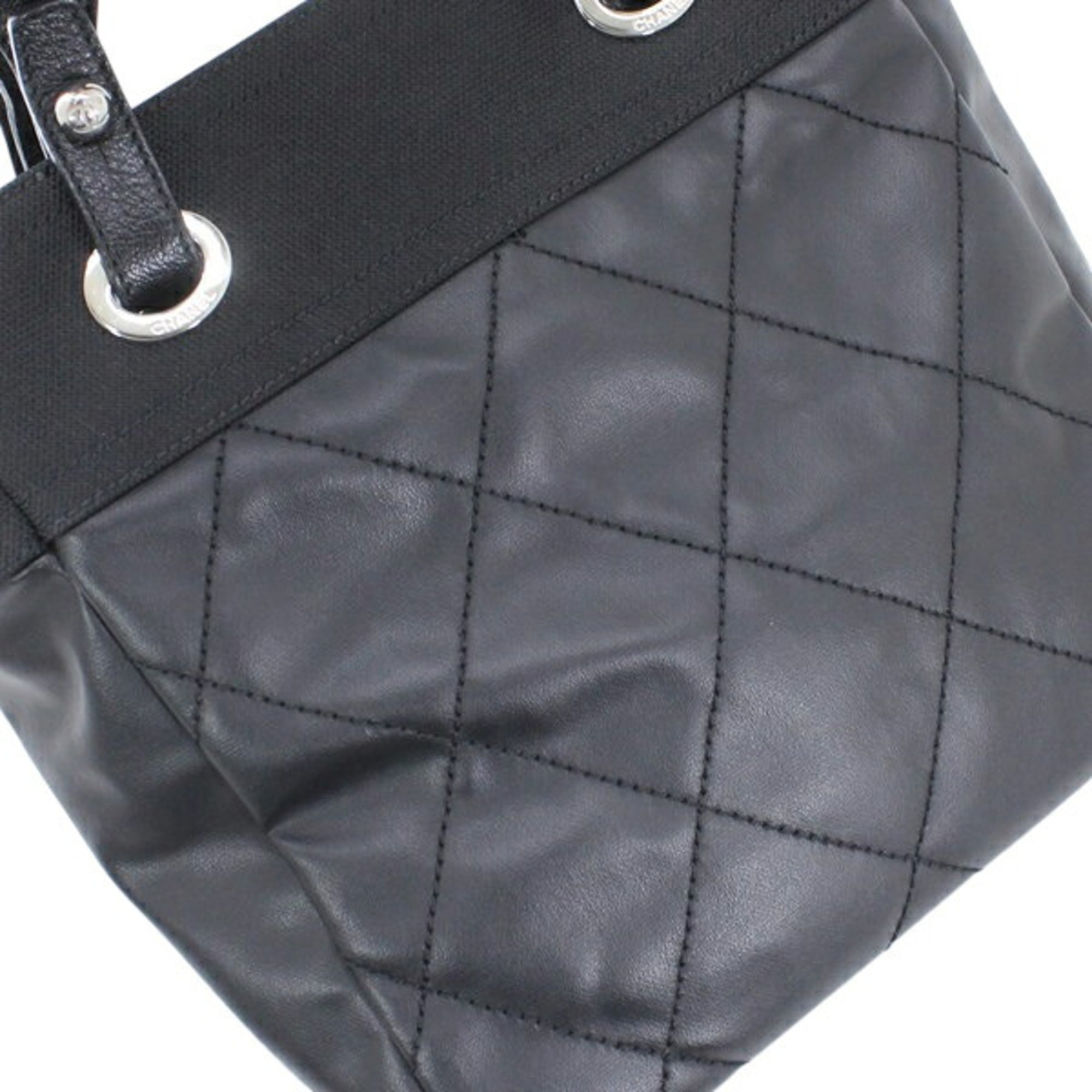 CHANEL Paris Biarritz Tote PM Black PVC Nylon Leather Bag Coco Mark A34208 T6222 — Like New