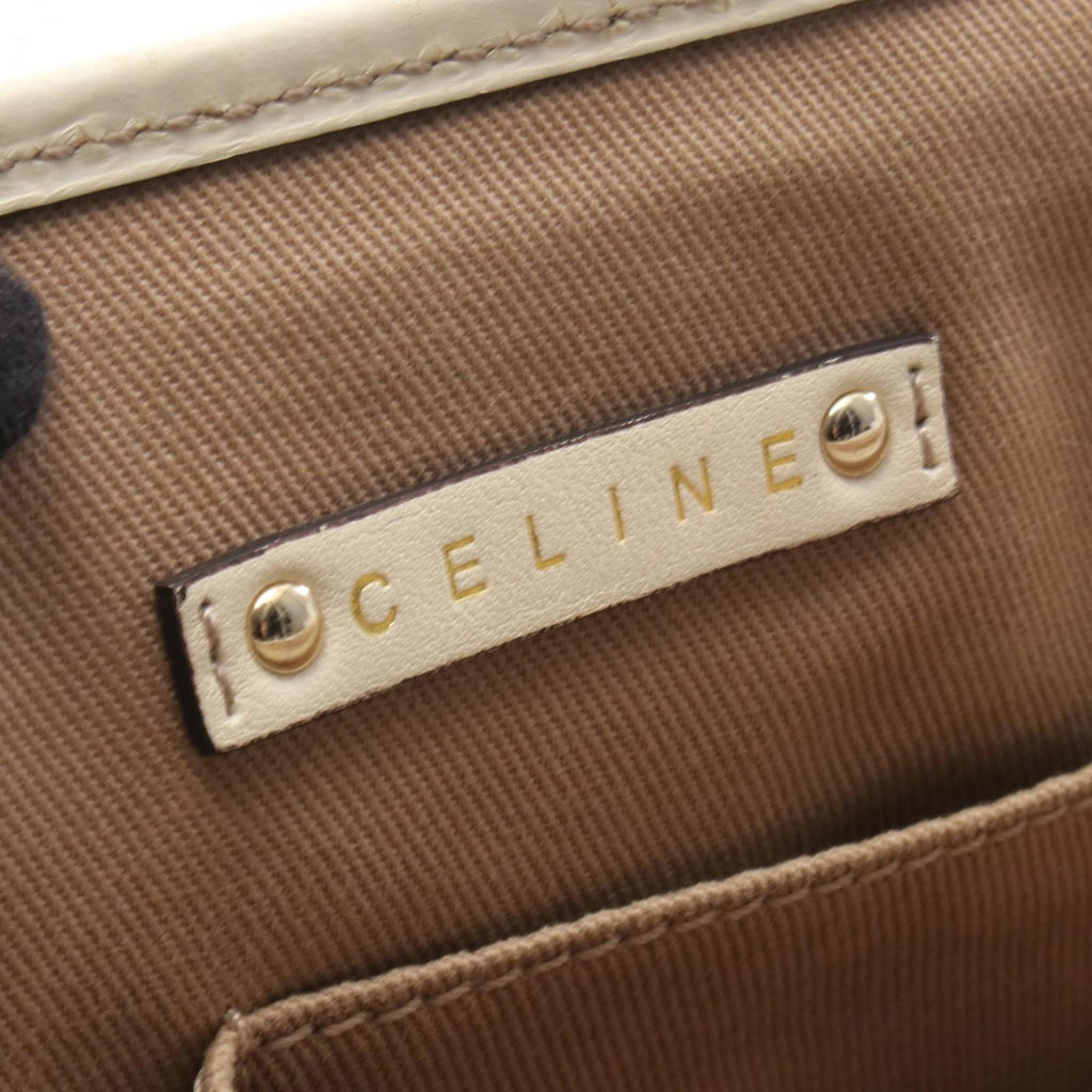 Celine Boogie Bag Macadam Handbag, Canvas and Leather, Women's, Beige White