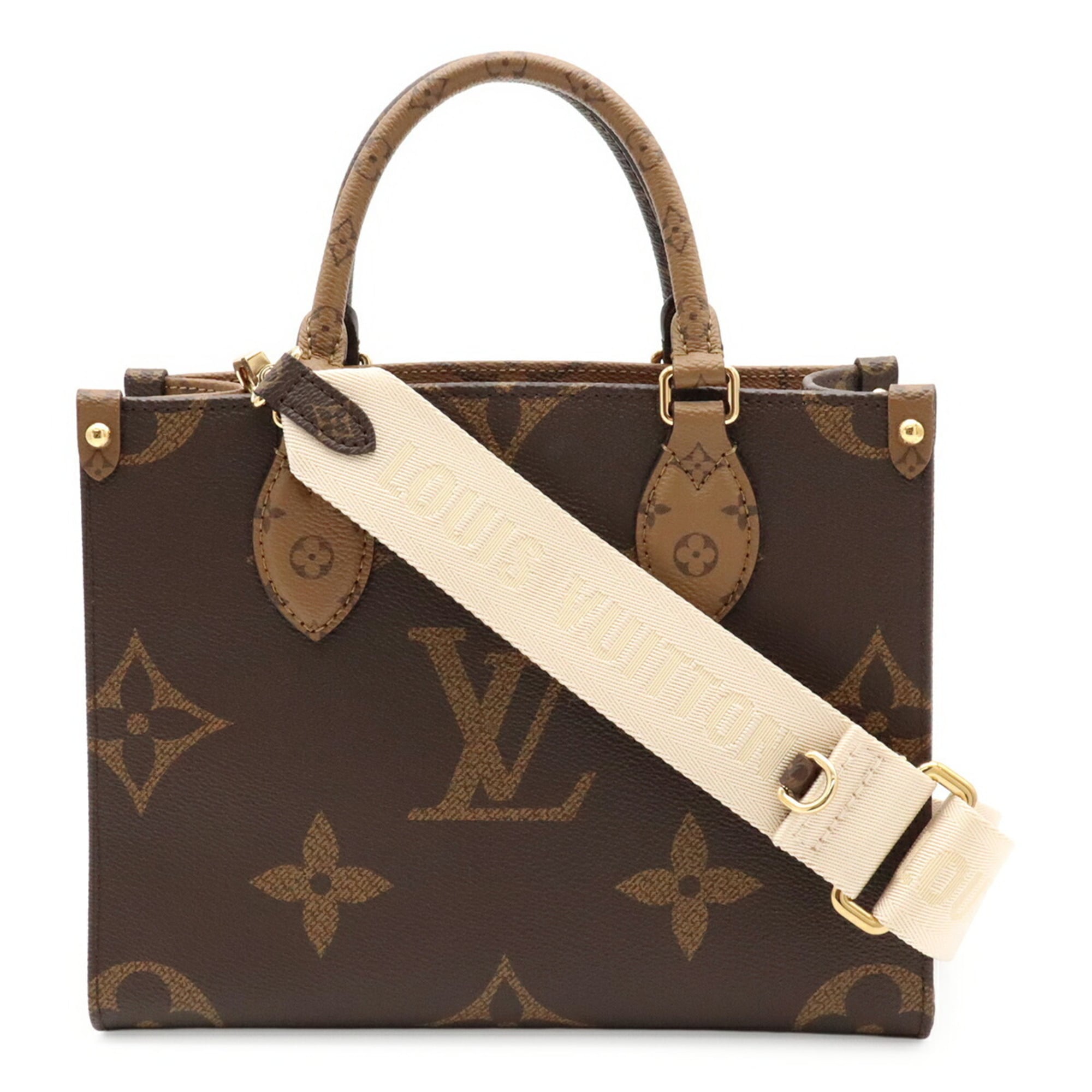 LOUIS VUITTON Monogram OnTheGo PM Handbag/Shoulder Bag, Bicolor Brown, M46373 (Handbag, Pouch Missing) — Like New
