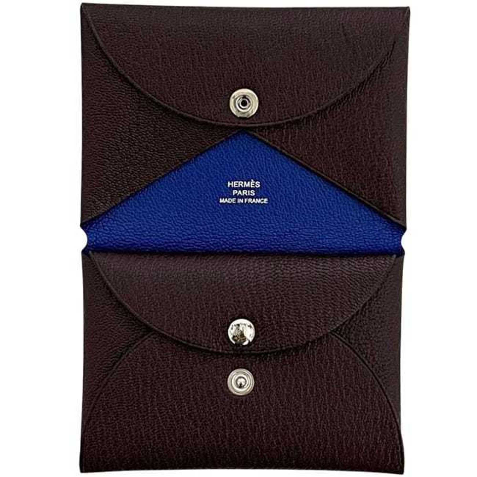 Hermes Hermès Calvi Duo bifold wallet (f-24736) in brown and blue with a leather coin purse Epson Z-stamped closure. This brown, genuine is perfect for men women.