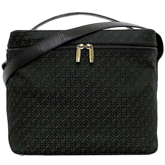 LOEWE 2way Shoulder Bag f-22506 Black Green 333.79.026 Vanity Canvas Leather Dark Makeup Boston Women's Men's
