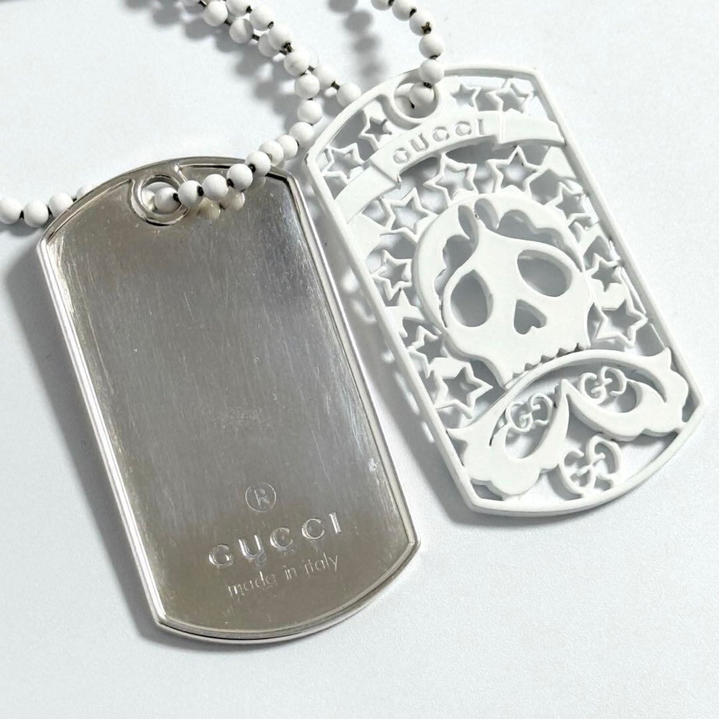 Gucci Men's Skull Dog Tag Pendant Necklace Silver