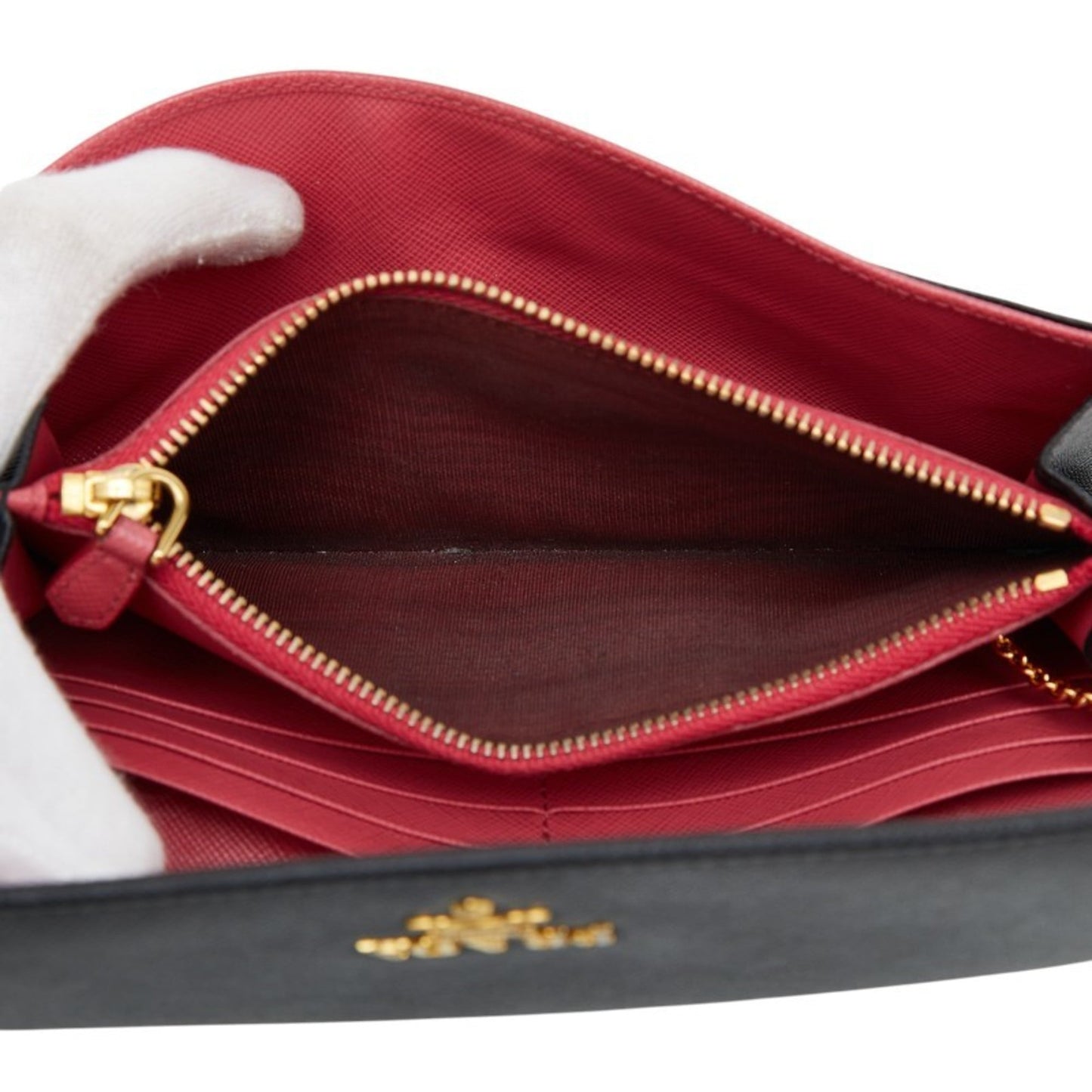 Prada Logo Long Wallet 1M1132 Black and Pink Saffiano Leather Women's PRADA