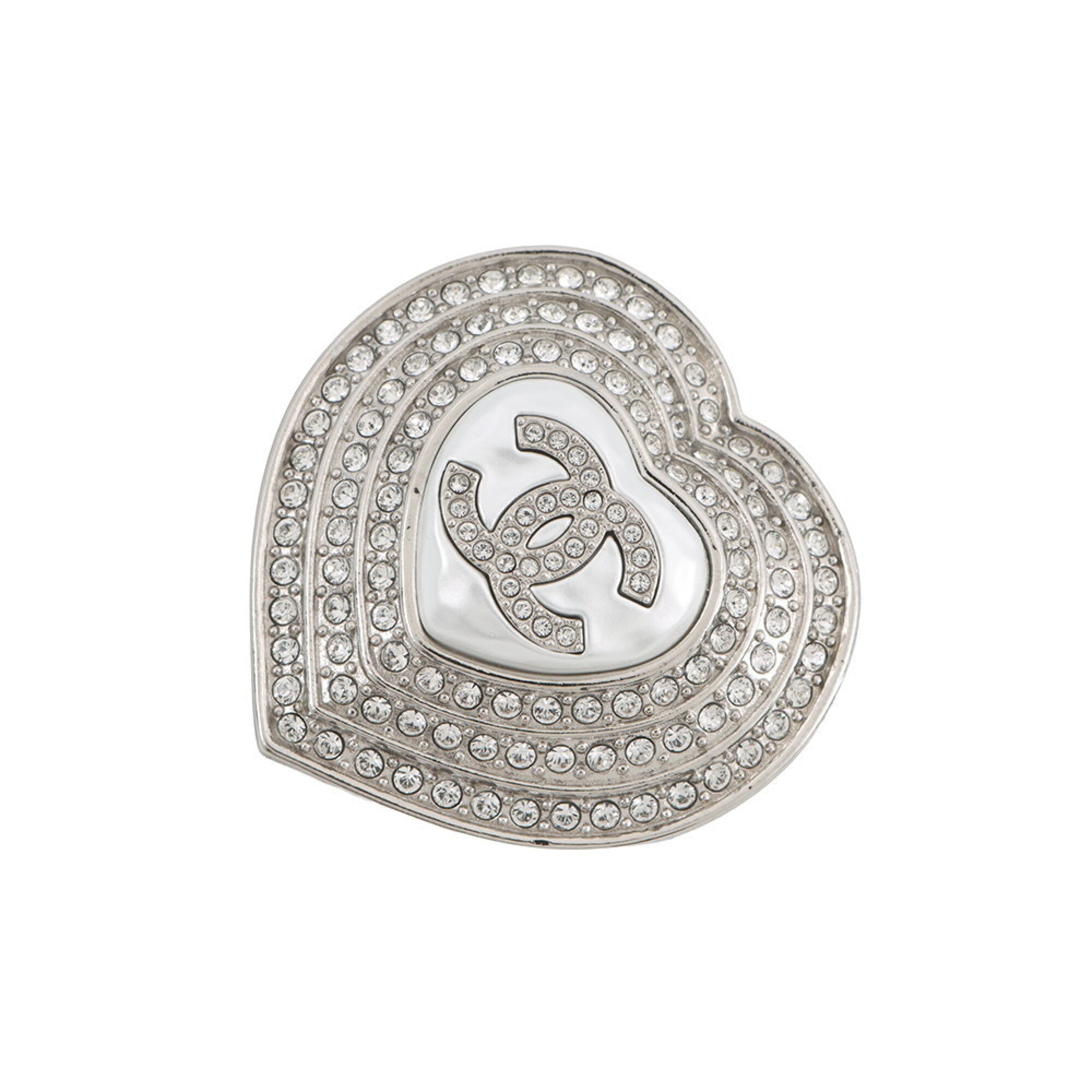 Chanel Brooch Heart Coco Mark Metal Rhinestone B23 B CHANEL BROACH — Like New