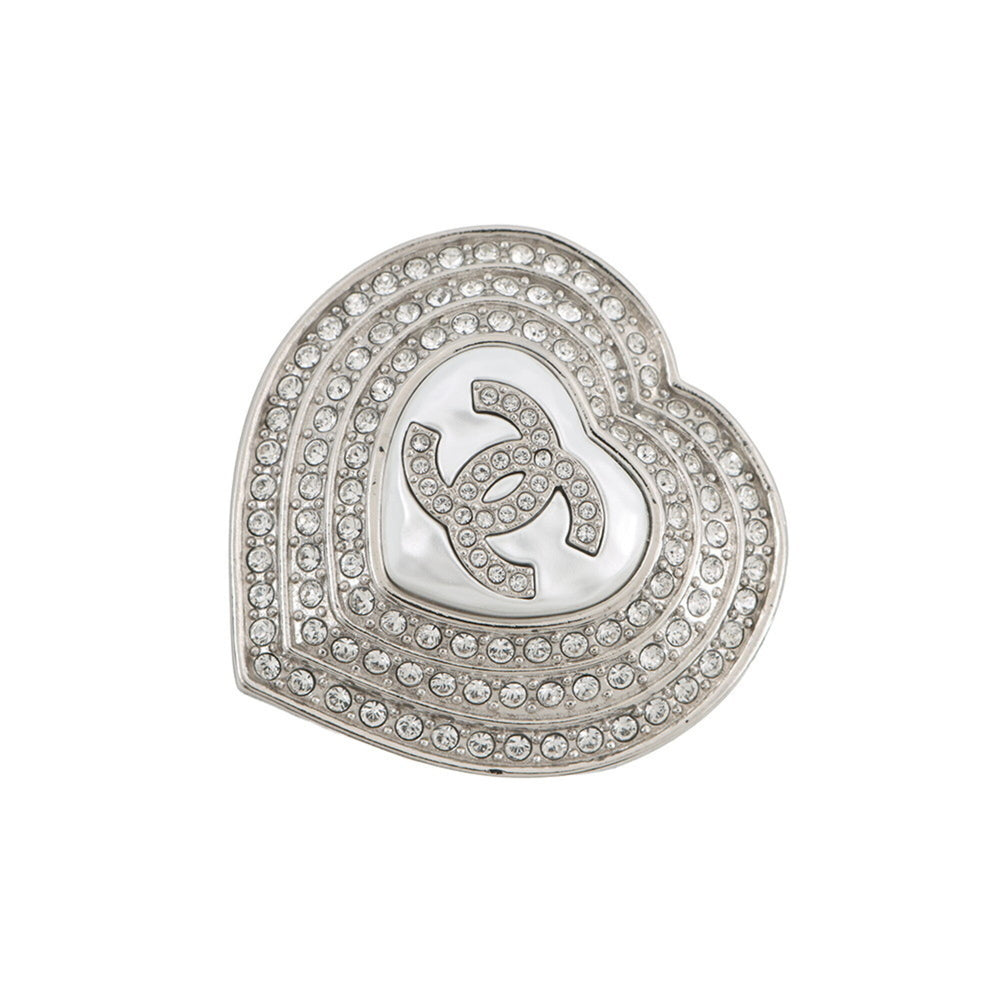Chanel Brooch Heart Coco Mark Metal Rhinestone B23 B CHANEL BROACH — Like New