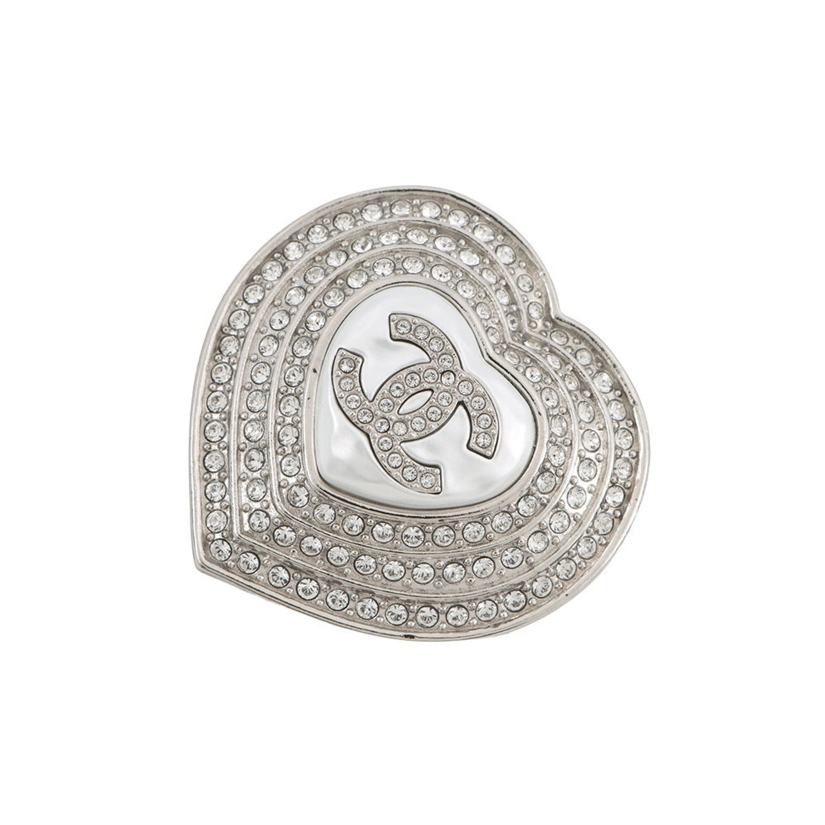 Chanel Brooch Heart Coco Mark Metal Rhinestone B23 B CHANEL BROACH — Like New