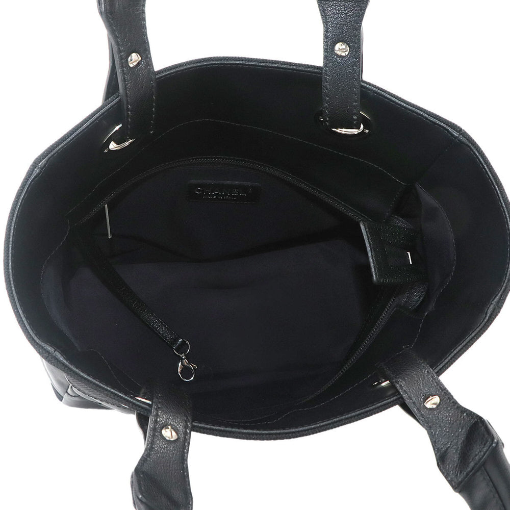 Chanel Paris Biarritz PM Tote Handbag, Nylon and Leather, Black, A34208, Silver Hardware — Like New
