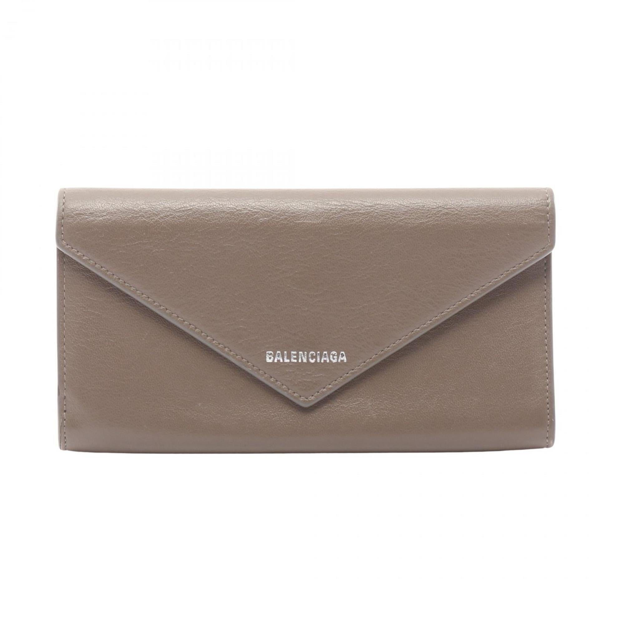 Balenciaga Paper Bifold Long Wallet, Leather, Women's, Gray, 499207