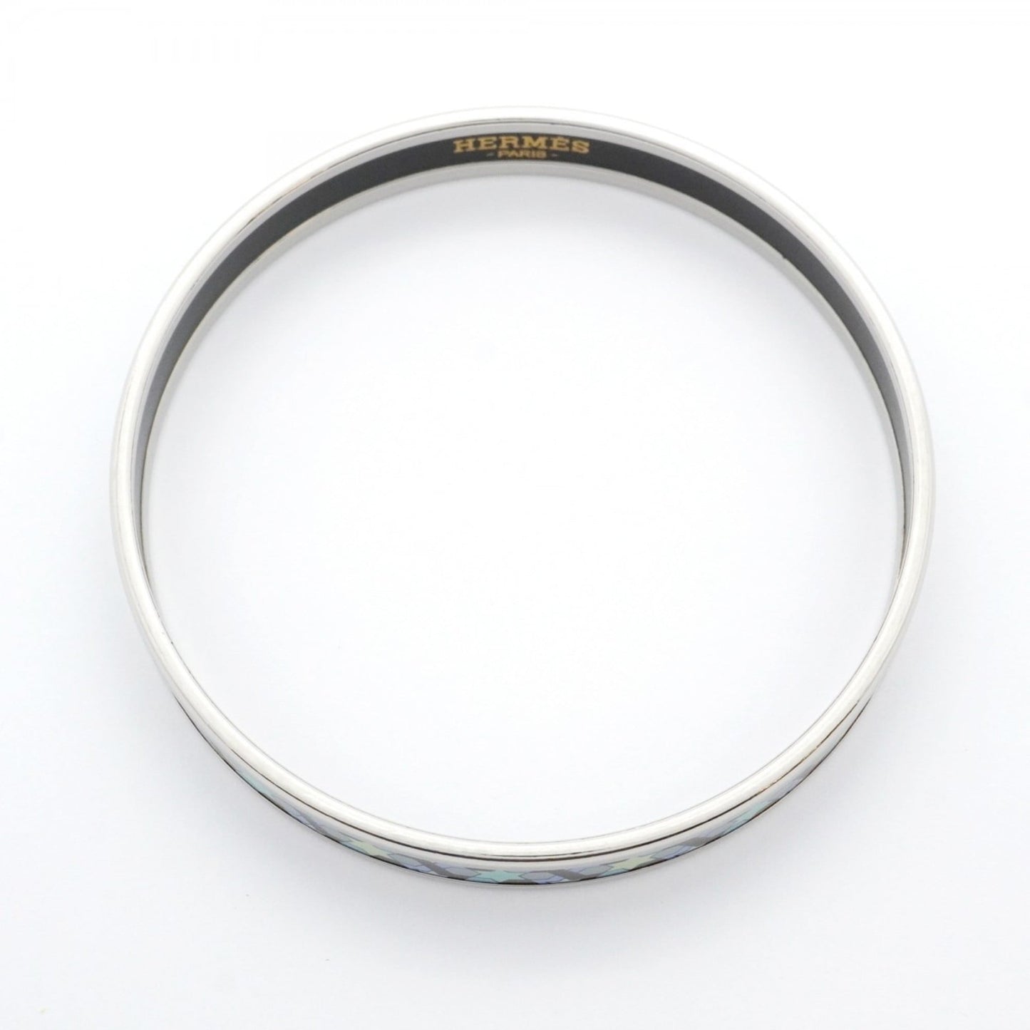 Hermes bangle, enamel PM, metal, cloisonné, silver, blue, multicolor, women's